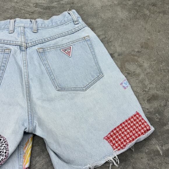 Vintage Guess Light Wash Patchwork High Rise 80s 90s Denim Shorts Vtg Retro - Picture 4 of 10